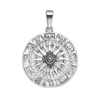 WISIOREK SREBRNY RÓŻA WIATRÓW i ZODIAKI